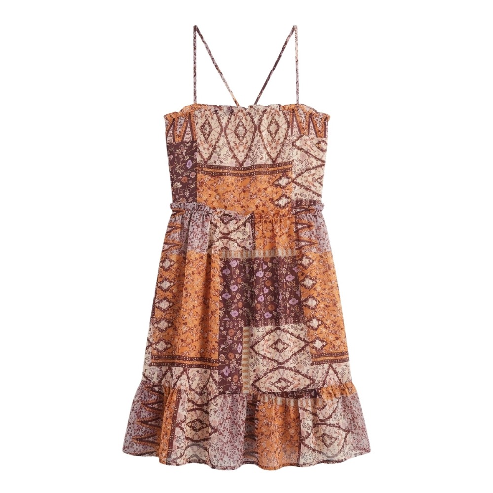 Illa‎ Illa Patchwork Mini Dress Women Small Orange Boho Floral Strappy - Small